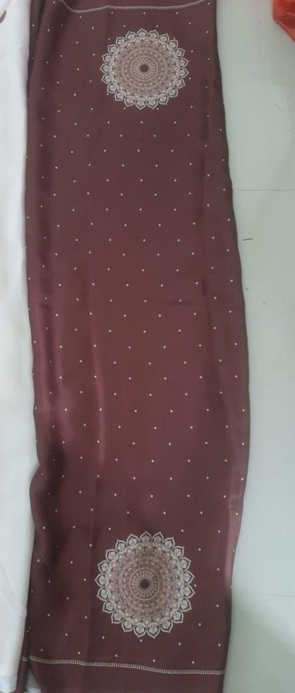 "Satin Silk Printed Kaftan Saree With Unstitched Blouse"