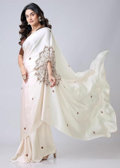 "Satin Silk Printed Kaftan Saree With Unstitched Blouse"