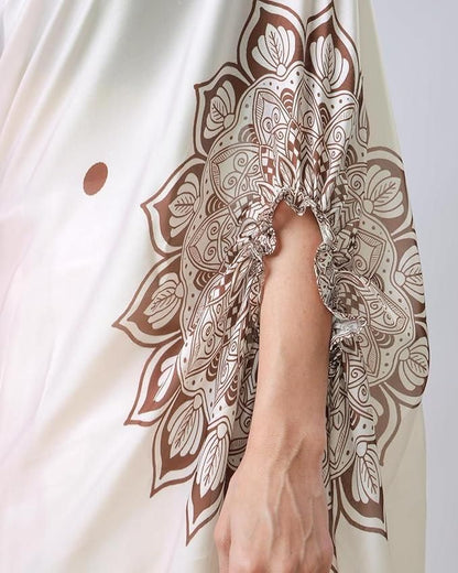 "Satin Silk Printed Kaftan Saree With Unstitched Blouse"