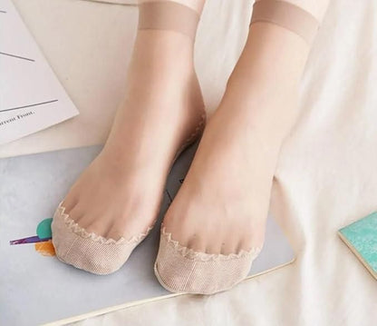 Silky Anti-Slip Cotton Sole Sheer Ankle High Tights Hosiery Socks Reinforced Toe