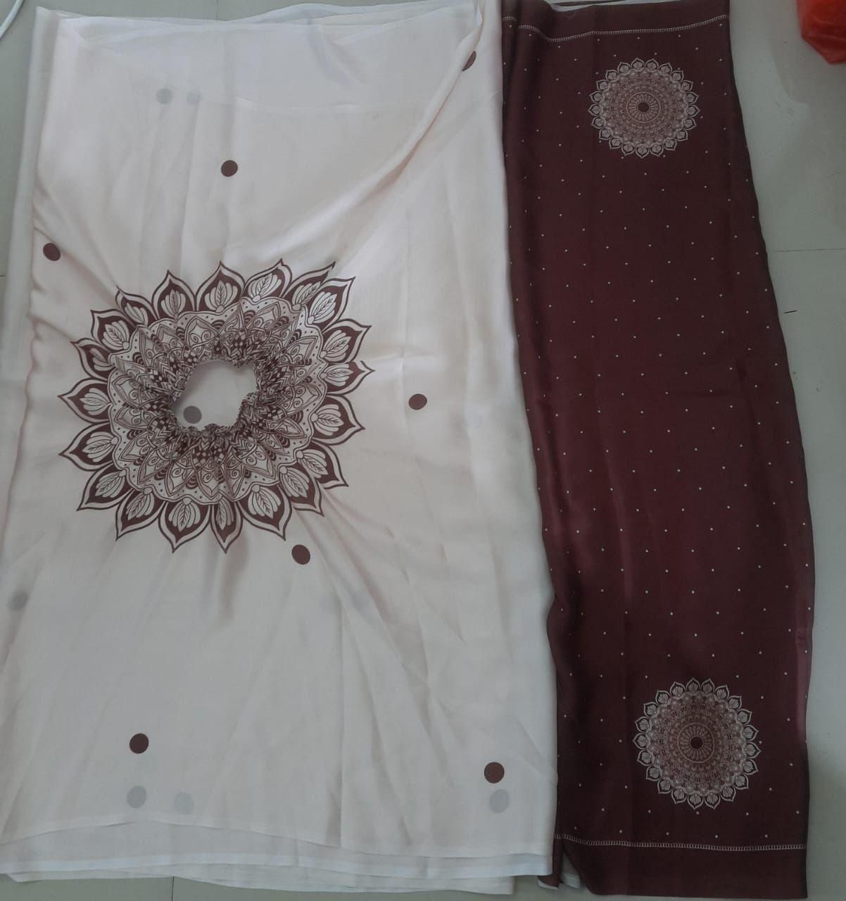 "Satin Silk Printed Kaftan Saree With Unstitched Blouse"