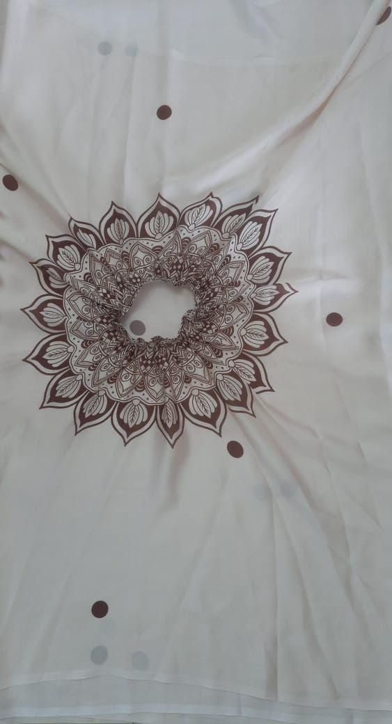 "Satin Silk Printed Kaftan Saree With Unstitched Blouse"