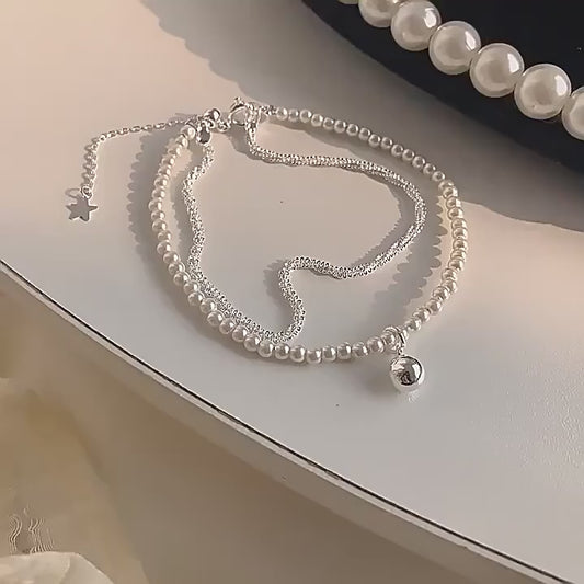 Layered Pearl Hand Chain Bracelet