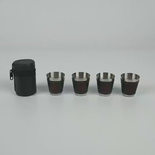 4 Pcs 70 ml Travel Cups with Leather Case